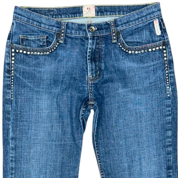 Women's EXPRESS Embellished X2 Denim Laboratory Low Rise Bootcut Jeans- Size 32 - Picture 3 of 10